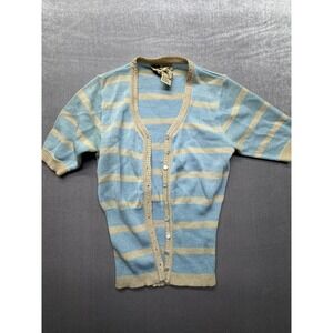 Vintage Women Apple Blossom 100% Acrylic Sweater Vest Striped Blue Small